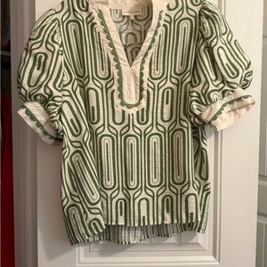 Entro Green and White Patterned Blouse